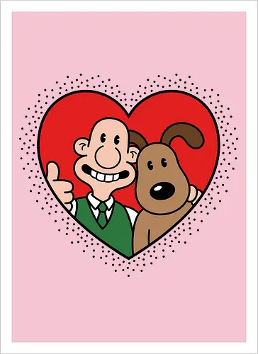 Cheesy Best Friends - wallace and gromit shirt, animated duo t-shirt, gromit the dog graphic tee, wallace and gromit fan art, wallace thumbs up apparel, british animation merch, claymation fan clothing, heart portrait character shirt, funny best friends t-shirt, aaldman animations design, cheeselover t-shirt, nostalgic cartoon apparel, wallace and gromit heart top, cute dog and owner shirt, retro animation streetwear, wensleydale cheese gift, iconic stop motion merch, lovely duo graphic tee, classic cartoon character shirt - Artprint