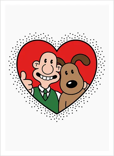 Cheesy Best Friends - wallace and gromit shirt, animated duo t-shirt, gromit the dog graphic tee, wallace and gromit fan art, wallace thumbs up apparel, british animation merch, claymation fan clothing, heart portrait character shirt, funny best friends t-shirt, aaldman animations design, cheeselover t-shirt, nostalgic cartoon apparel, wallace and gromit heart top, cute dog and owner shirt, retro animation streetwear, wensleydale cheese gift, iconic stop motion merch, lovely duo graphic tee, classic cartoon character shirt - Artprint