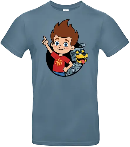 Boy Genius and Robotic Dog - funny science kid clothing, robotic pet graphic tee, retro animation streetwear, vibrant character illustration, kids cartoon fan gift, boy genius shirt, robotic dog t-shirt, jimmy neutron nostalgia apparel, 2000s cartoon graphic tee, goddard the robot dog design, retro nickelodeon clothing, inventor character shirt, science geek t-shirt, atom logo graphic top, childhood memories apparel, silver robot dog merch, 90s and 2000s animation shirt, brain blast t-shirt, tech savvy kid t-shirt - Standard T-Shirt