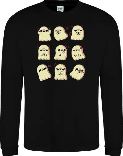 Cute Ghost Emotions - ghost, emotions, expression, feeling, vibes, creepy cute, spooky cute, ghosts, kawaii ghost, love, adorable, spirit, funny, angry, xmorfina - Sweatshirt