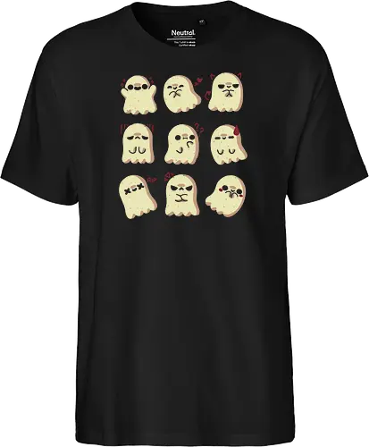 Cute Ghost Emotions - ghost, emotions, expression, feeling, vibes, creepy cute, spooky cute, ghosts, kawaii ghost, love, adorable, spirit, funny, angry, xmorfina - Fairtrade T-Shirt