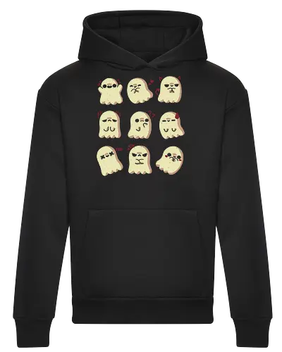Cute Ghost Emotions - ghost, emotions, expression, feeling, vibes, creepy cute, spooky cute, ghosts, kawaii ghost, love, adorable, spirit, funny, angry, xmorfina - Heavyweight Hoodie