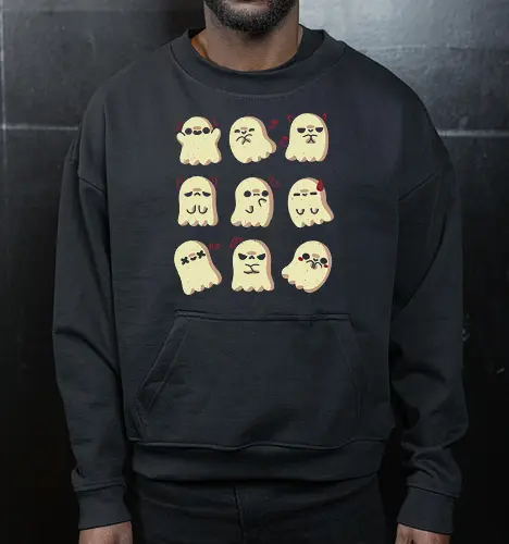 Cute Ghost Emotions - ghost, emotions, expression, feeling, vibes, creepy cute, spooky cute, ghosts, kawaii ghost, love, adorable, spirit, funny, angry, xmorfina - Cropped Sweatshirt
