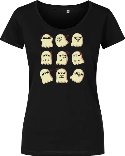 Cute Ghost Emotions - ghost, emotions, expression, feeling, vibes, creepy cute, spooky cute, ghosts, kawaii ghost, love, adorable, spirit, funny, angry, xmorfina - Women T-Shirt