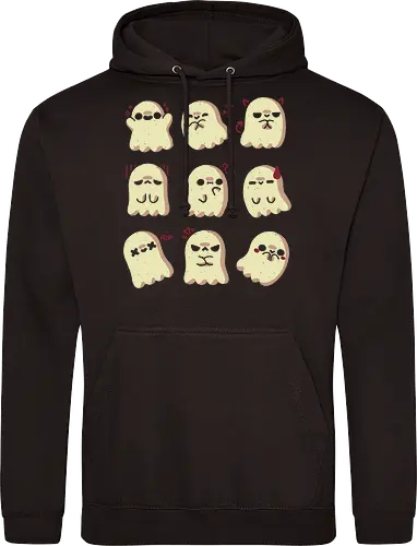 Cute Ghost Emotions - ghost, emotions, expression, feeling, vibes, creepy cute, spooky cute, ghosts, kawaii ghost, love, adorable, spirit, funny, angry, xmorfina - Standard Hoodie