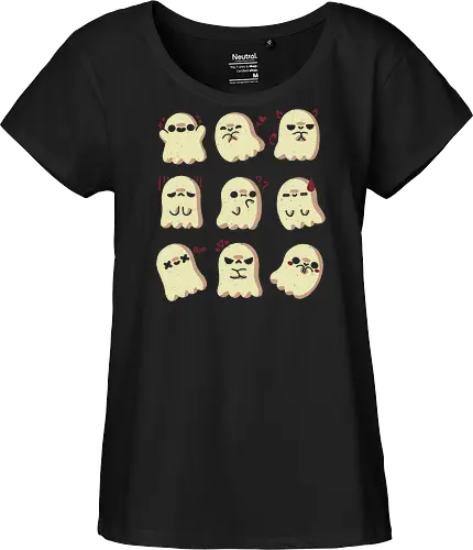 Cute Ghost Emotions - ghost, emotions, expression, feeling, vibes, creepy cute, spooky cute, ghosts, kawaii ghost, love, adorable, spirit, funny, angry, xmorfina - Fairtrade Girl Shirt