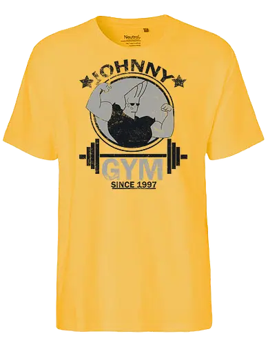 Johnny Gym - Johnny Bravo Fitness 1997 - gym ästhetik, johnny bravo t-shirt, cartoon network, johnny gym, 90er kleidung, zeichentrickfigur, teetan, vintage fitness, cartoon klassiker, pompadour haar, 90er nostalgie, retro fitnessstudio, cartoon charakter, vintage kunst, johnny bravo 1997 - Fairtrade T-Shirt