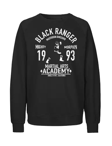 Black Ranger Academy - Zack Taylor Dinozord - vintage kunst, its morphin time, tokusatsu, power rangers t-shirt, black ranger, zack taylor, 90er kleidung, mighty morphin, mastodon dinozord, teetan, angel grove, kampfkünste, super sentai, hip hop kido, zordon - Fairtrade Sweatshirt