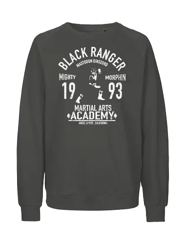 Black Ranger Academy - Zack Taylor Dinozord - vintage kunst, its morphin time, tokusatsu, power rangers t-shirt, black ranger, zack taylor, 90er kleidung, mighty morphin, mastodon dinozord, teetan, angel grove, kampfkünste, super sentai, hip hop kido, zordon - Fairtrade Sweatshirt