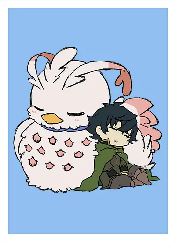 Naofumi and Filo- The Rising Of The Shield Hero fanart - shield hero, anime and manga, otaku, tate no yuusha, the rising of the shield hero, the rising of the shield hero fanart, naofumi iwatani, naofumi fanart, raphtalia, anime art, anime fanart, anime merch - Artprint