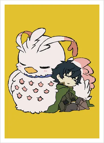 Naofumi and Filo- The Rising Of The Shield Hero fanart - shield hero, anime and manga, otaku, tate no yuusha, the rising of the shield hero, the rising of the shield hero fanart, naofumi iwatani, naofumi fanart, raphtalia, anime art, anime fanart, anime merch - Artprint