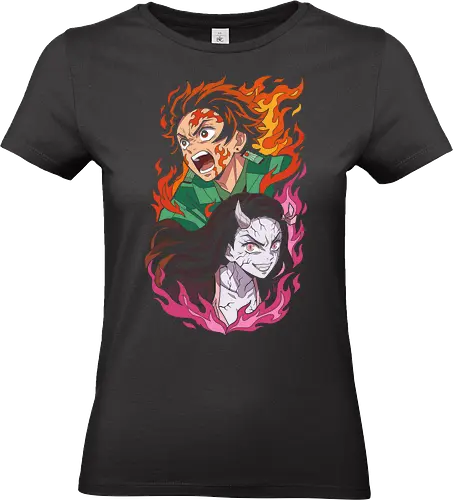 Slayer Bonds - tanjiro and nezuko shirt, demon slayer t-shirt, kimetsu no yaiba graphic tee, hinokami kagura apparel, nezuko demon form design, kamado siblings clothing, fiery anime t-shirt, shonen jump character top, sun breathing technique merch, demon slayer fan gift, nezuko pink flames shirt, tanjiro fire breathing t-shirt, anime battle aesthetic streetwear, urokodaki disciple clothing, slayer corps uniform design, vibrant manga illustration, demon sister and brother shirt, kaminari style anime merch, trendy otaku fashion - Standard T-Shirt (Women)