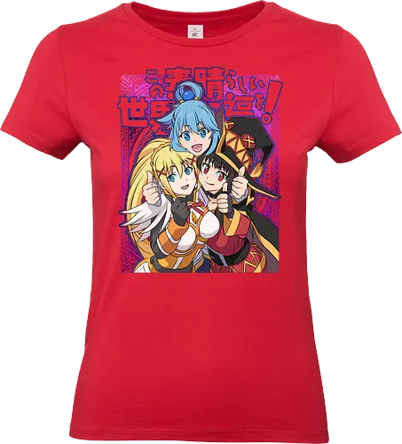 Konosuba – The Legendary Party - konosuba, aqua megumin darkness, anime trio, fantasy comedy anime, isekai anime, mage explosion, crusader knight, goddess anime, manga series, anime art - Standard T-Shirt (Women)