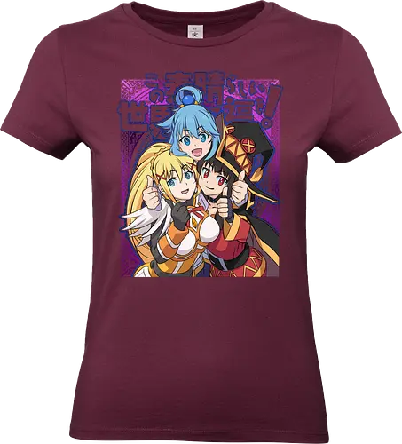 Konosuba – The Legendary Party - konosuba, aqua megumin darkness, anime trio, fantasy comedy anime, isekai anime, mage explosion, crusader knight, goddess anime, manga series, anime art - Standard T-Shirt (Women)