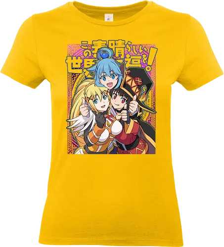 Konosuba – The Legendary Party - konosuba, aqua megumin darkness, anime trio, fantasy comedy anime, isekai anime, mage explosion, crusader knight, goddess anime, manga series, anime art - Standard T-Shirt (Women)