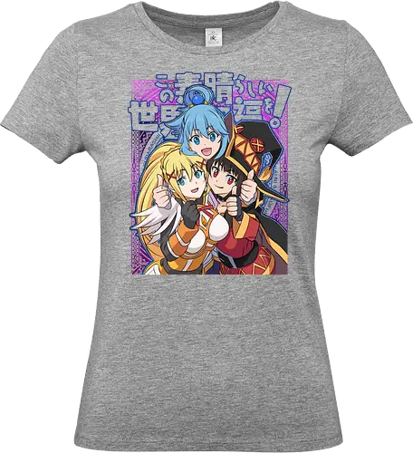 Konosuba – The Legendary Party - konosuba, aqua megumin darkness, anime trio, fantasy comedy anime, isekai anime, mage explosion, crusader knight, goddess anime, manga series, anime art - Standard T-Shirt (Women)