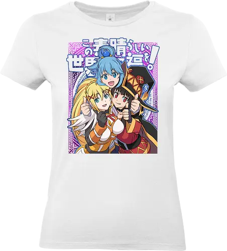 Konosuba – The Legendary Party - konosuba, aqua megumin darkness, anime trio, fantasy comedy anime, isekai anime, mage explosion, crusader knight, goddess anime, manga series, anime art - Standard T-Shirt (Women)