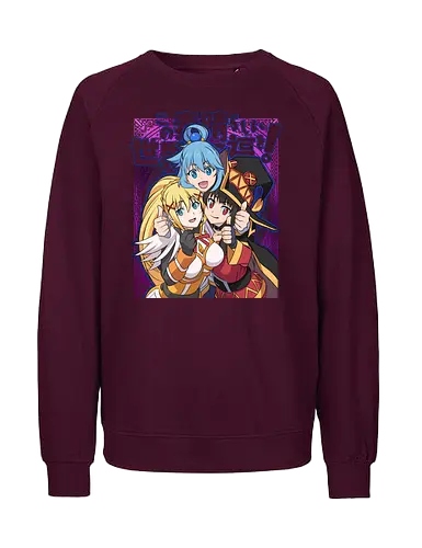 Konosuba – The Legendary Party - konosuba, aqua megumin darkness, anime trio, fantasy comedy anime, isekai anime, mage explosion, crusader knight, goddess anime, manga series, anime art - Fairtrade Sweatshirt