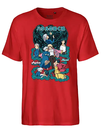 Howl & Sophie – Moving Castle - howls moving castle, howl pendragon, sophie hatter, fantasy anime, famous anime, magical romance, anime couple, japanese animation, anime art - Fairtrade T-Shirt