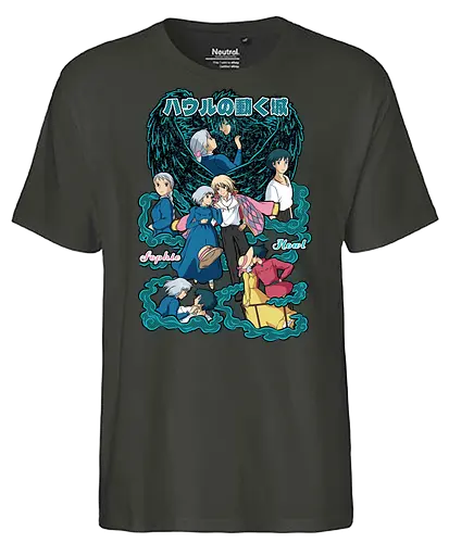 Howl & Sophie – Moving Castle - howls moving castle, howl pendragon, sophie hatter, fantasy anime, famous anime, magical romance, anime couple, japanese animation, anime art - Fairtrade T-Shirt