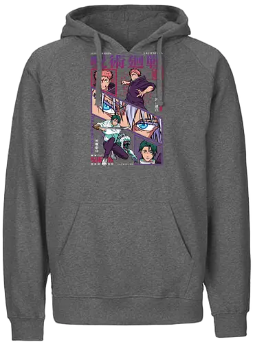 Yuta vs Itadori – Sorcerer Showdown - Jujutsu, yuta okkotsu, yuji itadori, jujutsu duel, cursed energy fight, anime battle, shonen manga, anime illustration - Fairtrade Hoodie