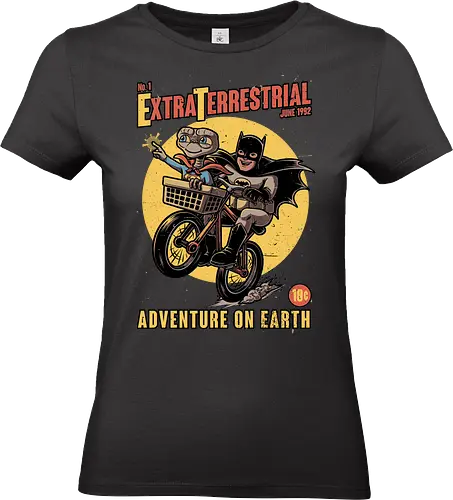 Bike Alien Hero Movie - Classic, Classic Movie, Comics, Superhero, Super Hero, Tv Show, Mashup, Funny, Fun, Cover, Poster, Comic Book, Comic Books, Adventure, Fantasy, Science Fiction, Comic, Old Movies, Vintage, Retro, Retro Vintage, Bike, Hero - Standard T-Shirt (Women)