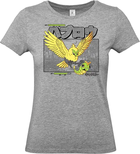 Beak Attack - bird, owl, caterpillar, bug, illustration, creature, fantasy, wild, insect, wildlife, nature, gamer, gaming, videogame, rpg, boss, bossfight, battle, attack, retro, arcade, pixel, cute, funny, humor, nerd, geek, forest, adventure, cartoon - Standard T-Shirt (Women)
