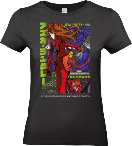 Asuka – Neon Guitar - evangelion, asuka langley, anime guitarist, fender guitar, anime girl musician, music anime, anime art - Standard T-Shirt (Women)