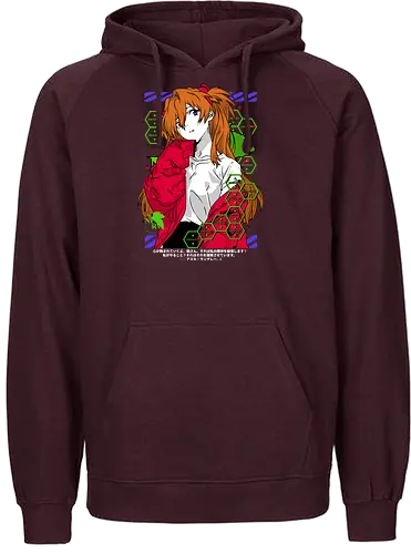 Asuka – Fiery Pilot - evangelion, asuka langley soryu, mecha pilot girl, anime heroine, sci fi anime, anime art - Fairtrade Hoodie