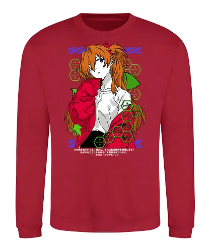 Asuka – Fiery Pilot - evangelion, asuka langley soryu, mecha pilot girl, anime heroine, sci fi anime, anime art - Sweatshirt