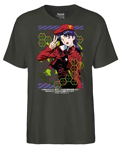 Misato – Guardian of the Pilots - evangelion, misato katsuragi, anime heroine, nerv command, mecha anime, anime art - Fairtrade T-Shirt