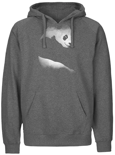 Minimalistisches Panda - Dunkle Silhouette Kunst - panda t-shirt, minimalistische kunst, tier silhouette, dunkle kleidung, doppelbelichtung, teetan, wildlife kunst, panda schutz, sauberes design, kontemplative kunst, wwf symbol, monochrome kunst, natur kunst, schwarz weiß, minimales design - Fairtrade Hoodie