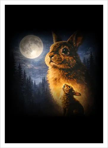Mystischer Mond Hase Heulender Hase Fantasy Nachtwald
