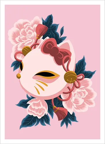 Cute Kitty Mask - Cat, Kitsune, Mask, Japan - Artprint