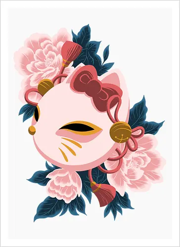Cute Kitty Mask - Cat, Kitsune, Mask, Japan - Artprint