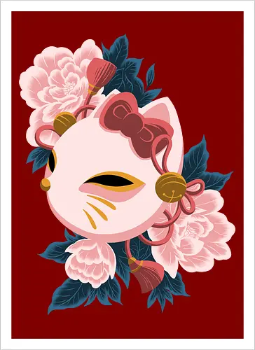 Cute Kitty Mask - Cat, Kitsune, Mask, Japan - Artprint