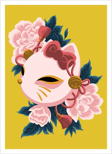 Cute Kitty Mask - Cat, Kitsune, Mask, Japan - Artprint