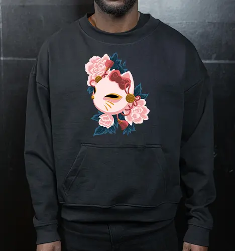 Cute Kitty Mask - Cat, Kitsune, Mask, Japan - Cropped Sweatshirt
