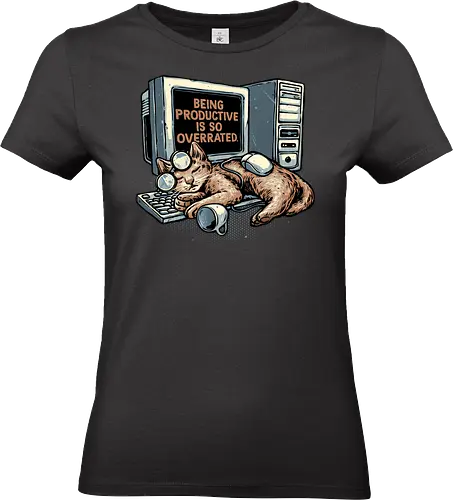 Overrated Productivity - Work, office, animal, cat, cats, productive, productivity, humor, funny, computer, sleep - Standard T-Shirt (Women)