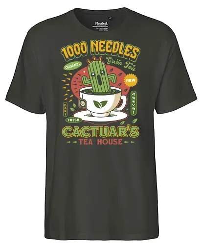 Cactus Green Tea Emblem - cup of tea, fantasy, Cactus, cactilio, Kupo, gaming, gamer, video game, Kweh, tonberry, tomberi, Cloud, tea - Fairtrade T-Shirt