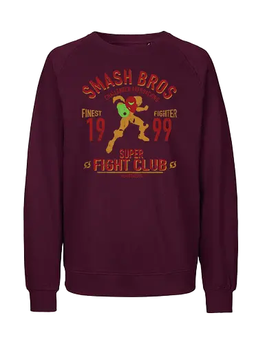 Super Fight Club - Bounty Hunter Aran Bounty Hunter Fighter - metroid t-shirt, planet zebes, teetan, super smash bros, power anzug, kopfgeldjäger, fight club, vintage kunst, samus aran kämpfer, smash bros, samus main, weibliche protagonistin - Fairtrade Sweatshirt