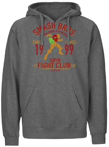 Super Fight Club - Bounty Hunter Aran Bounty Hunter Fighter - metroid t-shirt, planet zebes, teetan, super smash bros, power anzug, kopfgeldjäger, fight club, vintage kunst, samus aran kämpfer, smash bros, samus main, weibliche protagonistin - Fairtrade Hoodie