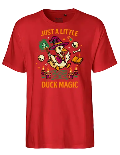 A Little Duck Magic - Quirky Dark Wizard - duck, cursed, witchcraft, dark art, wizard, gothic, skulls, funny, humor, animal pun, quirky, witchy, spooky cute, magical - Fairtrade T-Shirt