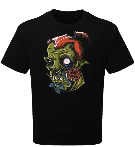 Zombie Skull with Rose – Dark Gothic Punk Horror Tattoo Style Art