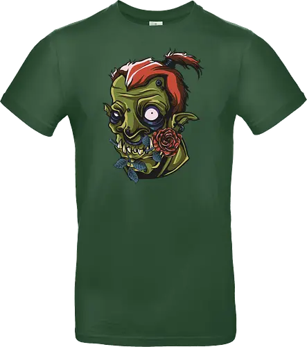 Zombie Skull with Rose – Dark Gothic Punk Horror Tattoo Style Art