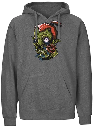 Zombie Skull with Rose – Dark Gothic Punk Horror Tattoo Style Art - undead art, spooky design, halloween shirt, edgy graphic, macabre art, alternative style, horror illustration, skull tattoo style, punk rock design, zombie skull, skull art, horror design, gothic style, punk aesthetic, tattoo art, creepy skull, dark art, horror streetwear, gothic fashion, skull with rose - Fairtrade Hoodie