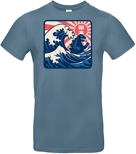 Japanese Wave Sign - Kaiju, Vintage, Retro, Retro Vintage, Movie, Classic Movie, Monster, Giant Monster, Giant Monsters, Fantasy, Adventure, Science Fiction, Scifi, Mt. Fuji, Mount Fuji, The Great Wave, Great Wave, The Great Wave Of Kanagawa, Hokusai, Japan, Japanese, Japanese Art - Standard T-Shirt