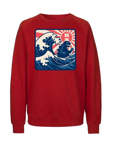 Japanese Wave Sign - Kaiju, Vintage, Retro, Retro Vintage, Movie, Classic Movie, Monster, Giant Monster, Giant Monsters, Fantasy, Adventure, Science Fiction, Scifi, Mt. Fuji, Mount Fuji, The Great Wave, Great Wave, The Great Wave Of Kanagawa, Hokusai, Japan, Japanese, Japanese Art - Fairtrade Sweatshirt
