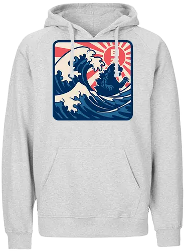 Japanese Wave Sign - Kaiju, Vintage, Retro, Retro Vintage, Movie, Classic Movie, Monster, Giant Monster, Giant Monsters, Fantasy, Adventure, Science Fiction, Scifi, Mt. Fuji, Mount Fuji, The Great Wave, Great Wave, The Great Wave Of Kanagawa, Hokusai, Japan, Japanese, Japanese Art - Fairtrade Hoodie