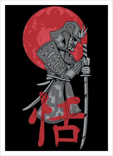 Japanese Ronin Samurai Warrior Red Sun